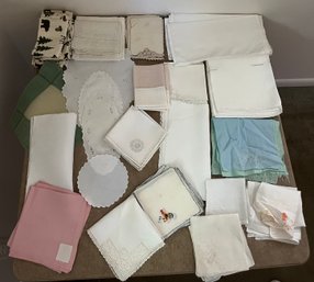 Lot Of Assorted Linens: Napkins, Handkerchiefs & Lace Doilies