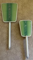 Vintage Silver & Green Brush & Mirror Set W Floral Pattern