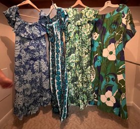 Hawaiian Muumuus 4 Blue, Aqua & Green Floral Long Dresses