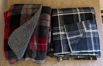 2 Very Nice Plaid Fleece Blankets, Like New