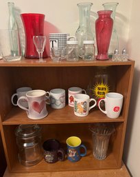 Nice Lot Of Misc. Vases, Coffee Mugs & More, Includes 24x9.5x23.5' Shelf Unit