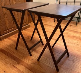 A Pair Of Dark Brown Wooden TV Trays