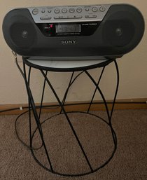 CD Cassette And Radio Boom Box By Sony Includes Wrought Iron And Tile Stand