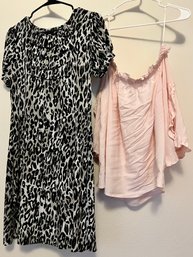 Black, Gray And Black Dress, Pale Pink Off The Shoulder Charley Paige Blouse, With A White Blouse