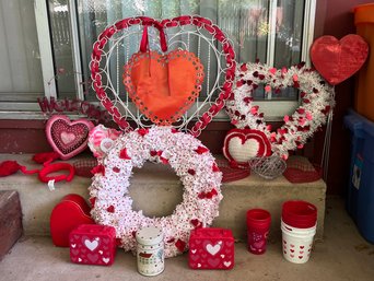 Another Lovely Lot Of Valentine Decorations Incl. Large White Metal Heart With Embellishments