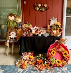 Happy Harvest Lot Of Decorations Incl. Wreath, Garland, Wooden Houses, Precious Moments Figure & More