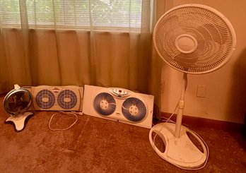 It's A Fan Club Lot Of 2 Window Fans, Mini Fan, And Oscillating Stand Fan