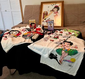 Beautiful Lot Of Betty Boop Items Incl. Car Snow Globe, Carhop Betty Framed Pic, Sleep Pants, Doll & More