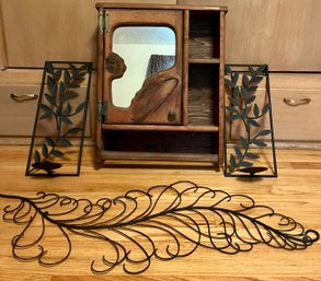 Nice Rustic Wood Cabinet W/ Wall Hangings