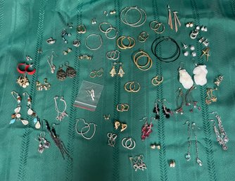 Large Lot Of Pierced Earrings Incl. Hoops, Dangles & More