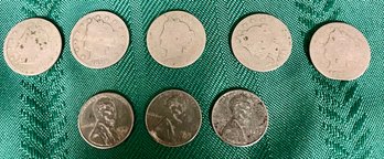 5 Grade 1-2 Liberty Nickels & 3 Steel 1943 Wheat Pennies