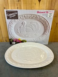 Gibson Home Harvest Turkey Ceramic Serving Platter And Harvest Stoneware Serving Platter Both In Original Box
