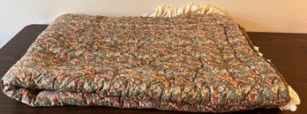 Brown Floral Quilt With Lace Edging