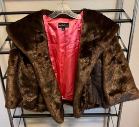 Brown Faux Fur Coat With Pink Satin Lining Size 14