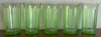 Set Of 5 Vintage Uranium Vaseline Drinking Glasses