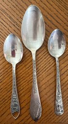 3 Sterling Silver Souvenir Spoons Incl. Nevada, Kansas And Glacier Park  39 Grams Total