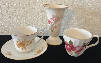 4 Miscellaneous China Pieces Incl Teacups, Saucer & Footed Cup