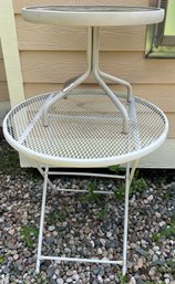 2 Outdoor Tables Incl White Wire Metal & Small Glass Top Table