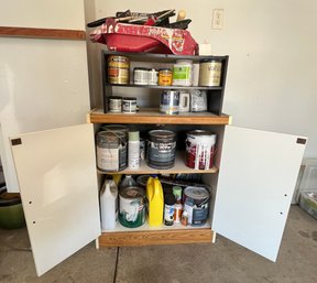 Lot Of Painting Supplies Incl Tools, Paint, Wood Stain & Two Shelving Units (all Included)