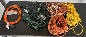 Lot Of 4 Extension Cords & Yellow Rope