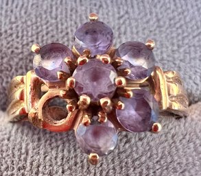 Lady's 10K Ring With Purple Gems Size 8.5