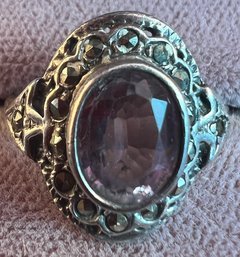 Sterling Silver Amethyst/ Diamond Ladies Ring  Size 8