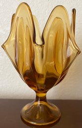 Mid Century Viking 6 Petal Honey Amber Compote Vase