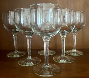 6 Clear Wine Glasses With Etched 'B'