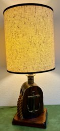 Vintage Nautical Table Lamp Block & Tackle Base With Ooff-white Round Shade (tested)