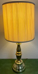 Touch Activated Table Lamp With Gold-tone Metal Base & Off-white Round Pleated Shade