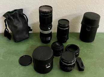 4 Camera Lenses Incl Asahi Pentax With Manual, Kenko Skylight & Extra Lens Case