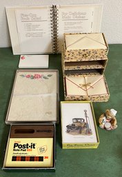 Collection Of Stationary Items Incl Post It Notes, Recipe Cards & Gregory Avon Bear Figurine