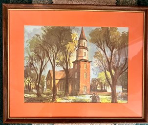 Church Scene Print By F Alexander In Wooden Frame