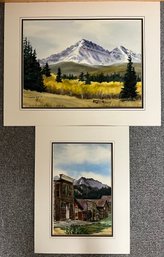 2 Original Water Color Paintings By Mary Weiss Incl Mountain & Town Scenes