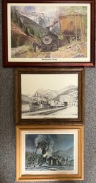 3 Train Car Prints In Wooden Frames