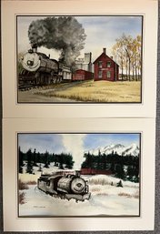 2 Original Water Color Paintings Train Scene By Mary Weiss