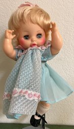 Horsman Dolls Inc 1974 Baby Doll In Blue Dress With Doll Stand