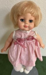 Vouge 1965 Baby Doll In Pink Dress With Metal Doll Stand