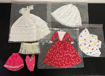 Vintage Hand Made Doll Clothes Incl Red Dress, White Skirts & More