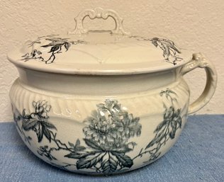 Vintage Chamber Pot With Black & White Floral Design