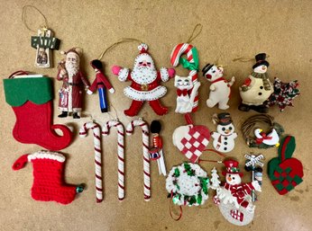 A Collection Of Vintage Ornaments And Red Balls