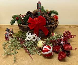 Twig Basket With Faux Greenery And Vintage Bulbs