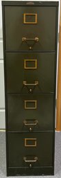 Corrian Steel Products Dark Green 4 Drawer Filing Cabinet With Brass-tone Handles & Contents Included