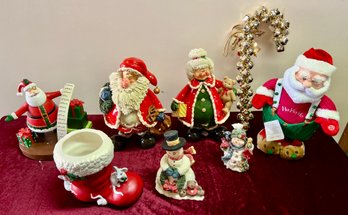Misc Christmas Decor Incl. Dancing Santa And Ceramic Figurines