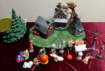 Light Up Halloween Nativity Set Incl. Ghost And Pumpkin Figurines