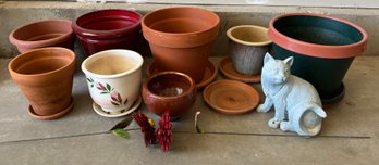 Large Lot Of Flower Pots Incl Terracotta, Ceramic & Plastic