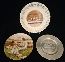 The Lord Is My Shephard Plate And 2 The Last Supper Plates Incl. A Pewter By Selangor