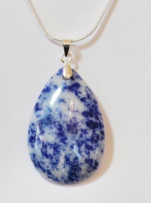 Natural Blue/White Sodalite Pendant Necklace W/Sterling Silver Chain STONE OF Spiritual HEALING &PERCEPTION