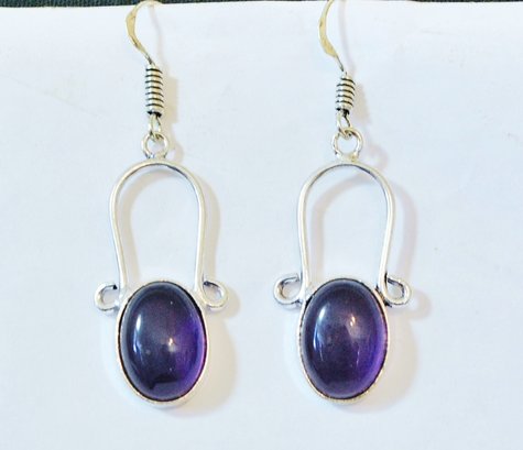 Natural Amethyst Lace Earrings Sterling Silver PLATED STONE OF BALANCE & Spiritual HEALING  NEW