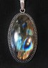 Natural Peacock Labradorite Stone Pendant Necklace On German Silver Chain NEW